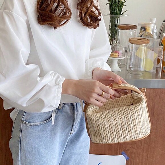 White Glamorous Women's Mini Handbag With Lock Button - Picture 5 of 10